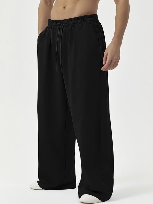 ATOFY Men's Baggy Sweatpants Wide Leg Elastic Waist Athletic Joggers Loose Lounge Pants with Pockets Black