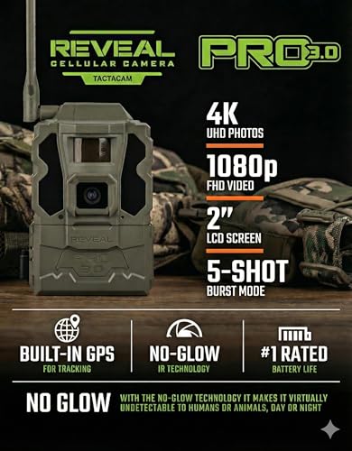 TACTACAM Reveal Pro 3.0 Cellular Trail Camera with No-Glow IR, Wi-Fi & Solar Panel