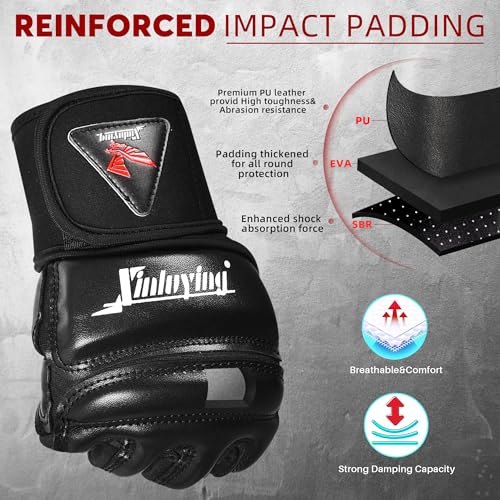 Xinluying MMA Boxing Gloves - Black, Large 28cm Wide Wristband PU