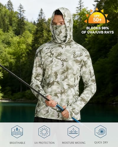 Men's Performance Fishing Hoodie Shirt with UPF 50+ Sun Protection and Thumbholes