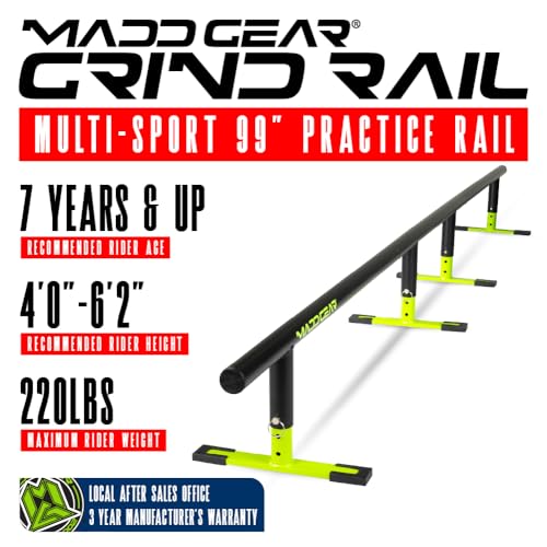 Madd Gear 99" Green Round Grind Rail for Scooters, Skateboards & Inline Skates - Adjustable Height