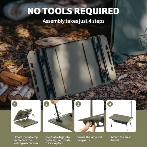 Naturehike Green Tactical Camping Table - Adjustable Height, Lightweight & Portable