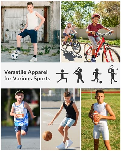 Runhit Boys Sleeveless Athletic Compression Tank Top Kids Quick Dry Sports Shirt - Large Grey