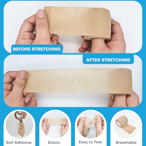 Skin Color Cohesive Bandage Wrap 2 Inch x 5 Yards - 12 Pack Self Adhesive Athletic Tape for Injury Recovery & First Aid
