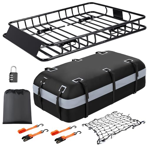 KAHLHAK Roof Cargo Basket 64" & Waterproof Bag 20 Cu Ft Roof Rack System
