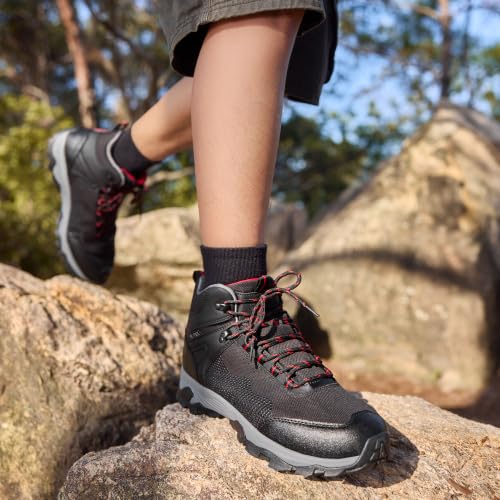 Men's Waterproof Hiking Boots - Lightweight Breathable Outdoor Shoes, Black Red, Size 7