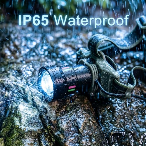 Rechargeable 2000-Lumen Headlamp with 6000mAh Battery Pack, Zoomable 180° Tilt IP65