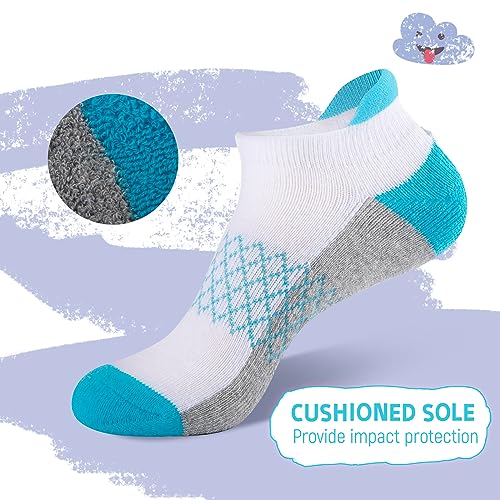 Girls Ankle Athletic Socks 12 Pairs - Cushioned Sole, Sizes 4-6, 8-10, 6-8 Years - White, Variation of 7-10 Years