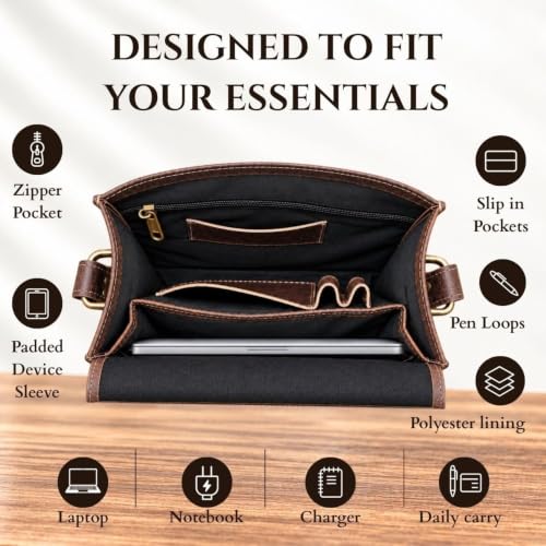 15-Inch Leather Messenger Bag for Men - Vintage Laptop Briefcase