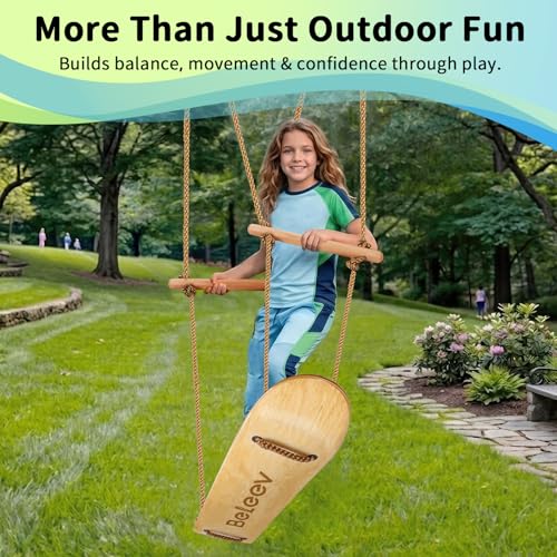 BELEEV Classic Wood 31-Inch Skateboard Swing for Kids & Adults, Adjustable Handles & Ropes