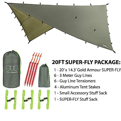 Premium Waterproof Rainfly Tarp for Camping & Hammocks 20ft x 14.3ft