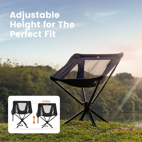 Portable Camping Chair with Swivel & Auto-Return - Lightweight Compact Folding Seat for Adults, Black