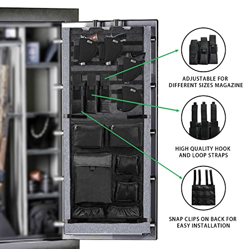 NEXT STATION Molle Gun Safe Door Organizer with Pistol & Mag Pouch - Adjustable, 18-25in Wide, Durable 1680D Fabric