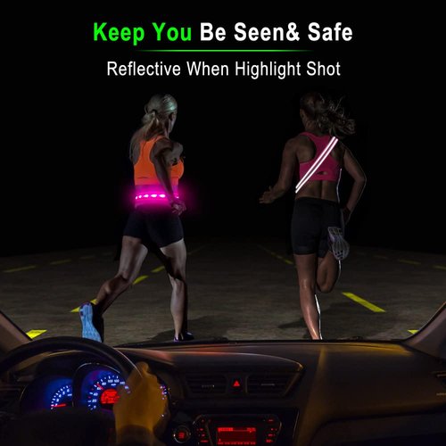 BSEEN LED Running Belt - USB Rechargeable Reflective Gear Glowing Light Up Waistband, Flashing Safety Lights for Runners, Joggers, Walkers, Pet Owners, Cyclists (Candy Pink)