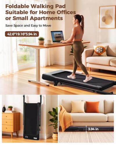 Superun Metallic Black Walking Pad Treadmill with 6% Incline, 2.5HP, Supports 300 lbs