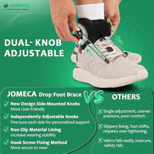 JOMECA Large Foot Drop Brace with Dual-Dial Support for Walking - Adjustable Tension, Shoe Compatibility