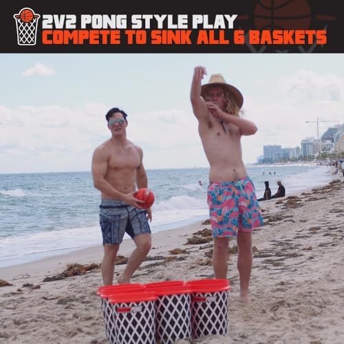 Giant Yard BasketPong Outdoor Game Set with 12 Buckets, 2 Balls & Carrying Bag