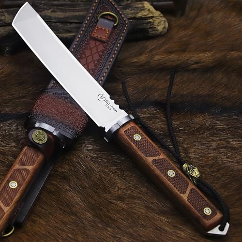 BA-KOR 7mm 9Cr18MoV Steel Fixed Blade Hunting Knife with Sandalwood Handle & Scabbard