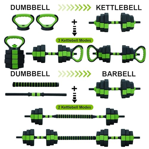 4-in-1 Adjustable Dumbbell Set with Barbell, Kettlebell & Push-Up Stand - 44lbs Fitness Equipment for Home Gym