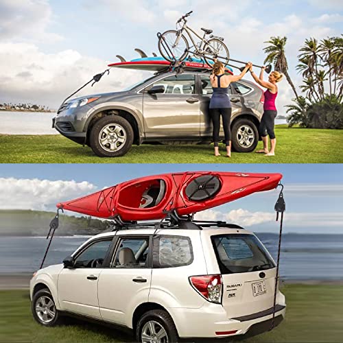 Kayak Tie Down Straps 14ft Ratchet Rope with Hooks Black 2 Pack - Bow & Stern