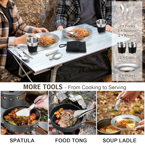 18-Piece Camping Cookware Set with Utensils - Portable Outdoor Cooking Kit