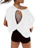 VIEWON Women's Workout Top - Open Back Short Sleeve Gym Yoga Tee | Y2K Crop Design