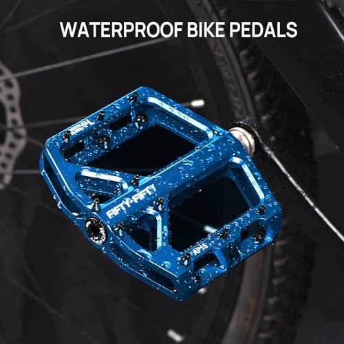 FIFTY-FIFTY Blue Mountain Bike Pedals Aluminum Flat Non-Slip Durable