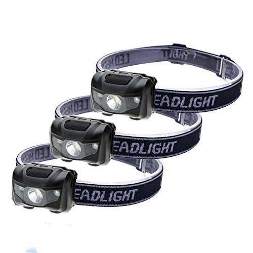 Waterproof LED Headlamp 3-Pack with Red and White Lights for Camping Hiking Running