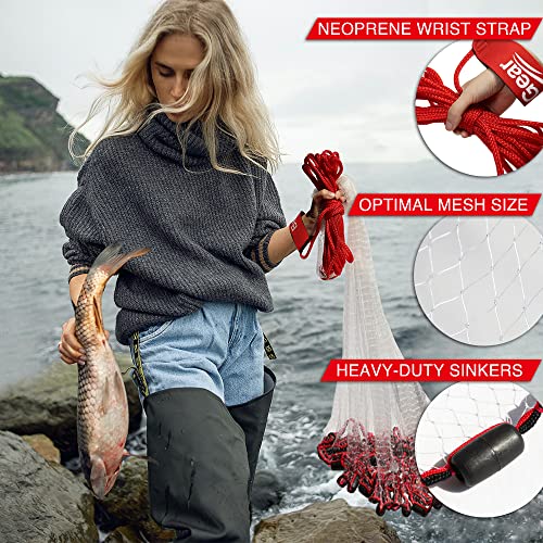 BasicGear 4ft Cast Net with 1/4 Inch Mesh and Protected Weights - Fish Bait Catching