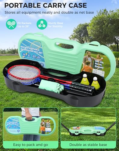 Portable Badminton Net Set with Rackets and Carry Case for Outdoor & Indoor Games