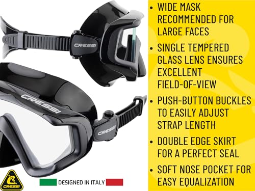 Cressi Perfect View Triside Panoramic Scuba & Snorkeling Mask - Black/Graphite