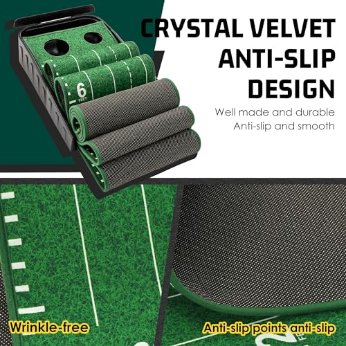 Indoor Golf Putting Green 9ft with Mirror & Auto Ball Return - Green