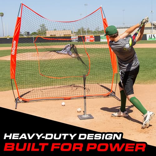 GoSports Red 7x7 ft Baseball & Softball Hitting & Pitching Net with Frame, Bag & Strike Zone