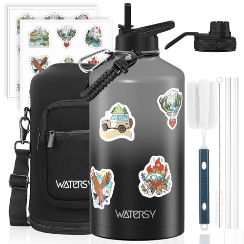 128oz Insulated Water Bottle - BPA Free & Leak Proof, Grey Black