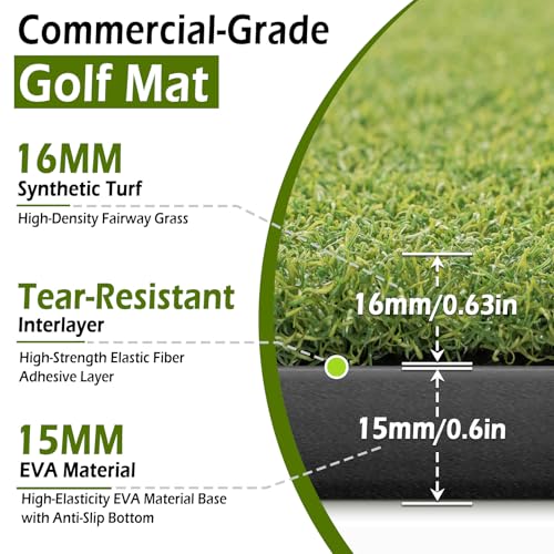 Bearwill 5' x 4' Premium Golf Hitting Mat - Indoor & Outdoor Turf Practice