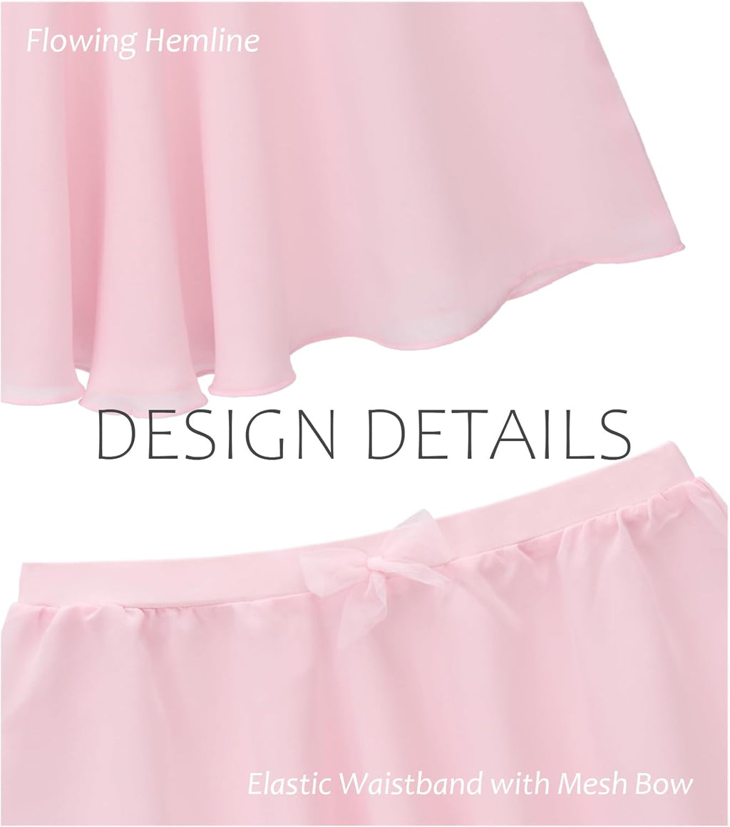 Stelle Girls Ballet Skirt - Chiffon Dance Skirt with Mesh Bowknot | Elastic Waist Pull-On Design