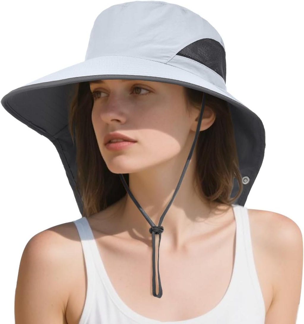 Skiennix Women's Sun Hat - Wide Brim UPF50+ Outdoor Protection with Detachable Face Cover & Neck Flap