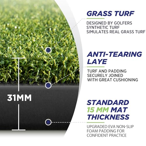 Golfguru 5' x 4' Pro-31mm Thick Golf Practice Mat with 10 Balls & 4 Tees