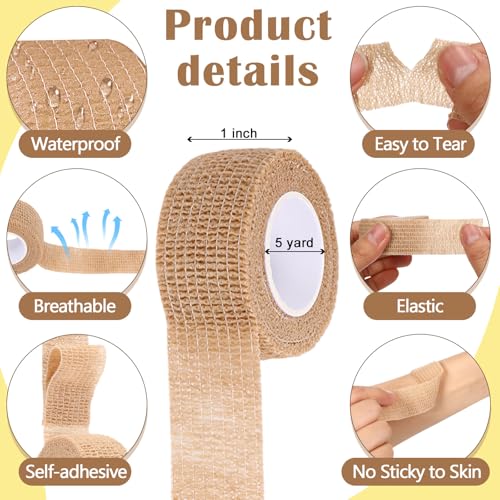 Self Adhesive Bandage Wraps 96 Pack - 1 Inch x 5 Yards, Breathable & Soft