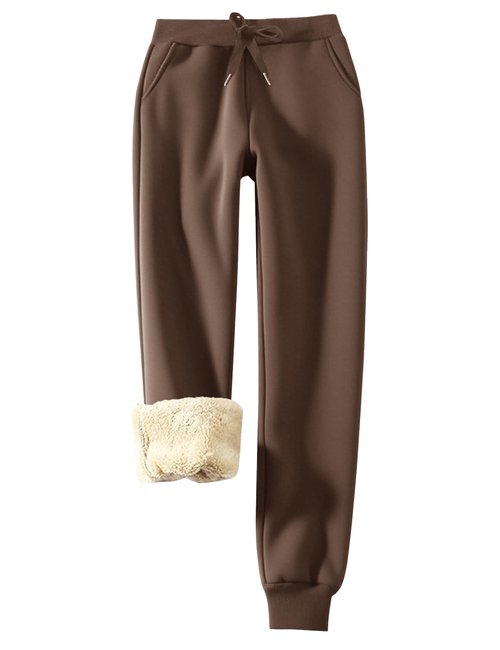 Flygo Women's Sherpa Fleece Lined Joggers Sweatpants Winter Warm Pants with Pockets(Brown-M)