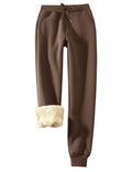 Flygo Women's Sherpa Fleece Lined Joggers Sweatpants Winter Warm Pants with Pockets(Brown-M)