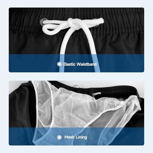 Men's Swim Trunks Quick Dry Swimwear 7 Inch with Mesh Lining - Medium Black