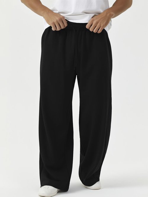 ATOFY Men's Baggy Sweatpants Wide Leg Elastic Waist Athletic Joggers Loose Lounge Pants with Pockets Black