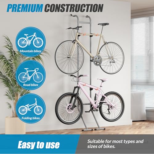 Suchtale Two-Bike Wall & Floor Bicycle Rack - Adjustable Indoor Storage for Road & Mountain Bikes
