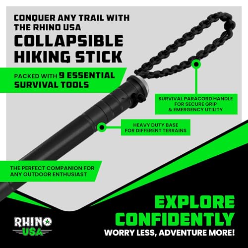 Black Rhino USA Survival Hiking Stick Multi-Tool Walking Staff for Camping & Trekking