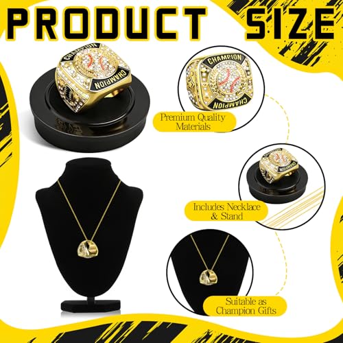 Noxglory 18 Pack Gold Baseball Championship Rings with Necklace – Trophy Award for Winners