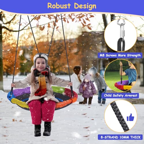 Blue Backyard Swing Set with Kids Slide and Saucer Swing - Heavy-Duty Metal Frame