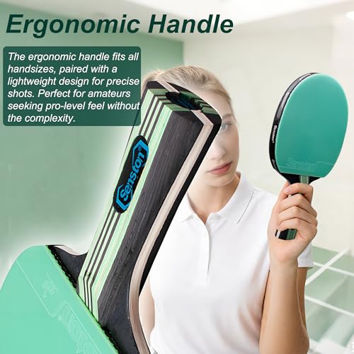 Ping Pong Paddles Set 5-Ply Wood 2mm Sponge for All Skill Levels - Green & Purple