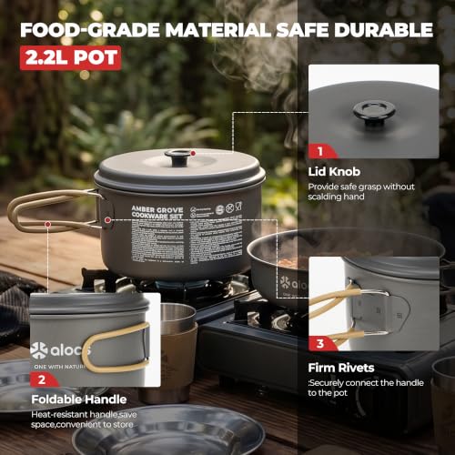 Camping Cookware Set 20 Pieces Pots Pans Cutlery for Outdoor Dining