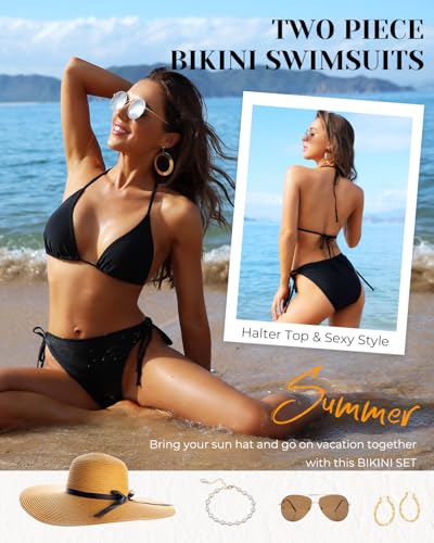 Tempt Me Women Triangle Bikini Set Small Black Tie Side Bathing Suit
